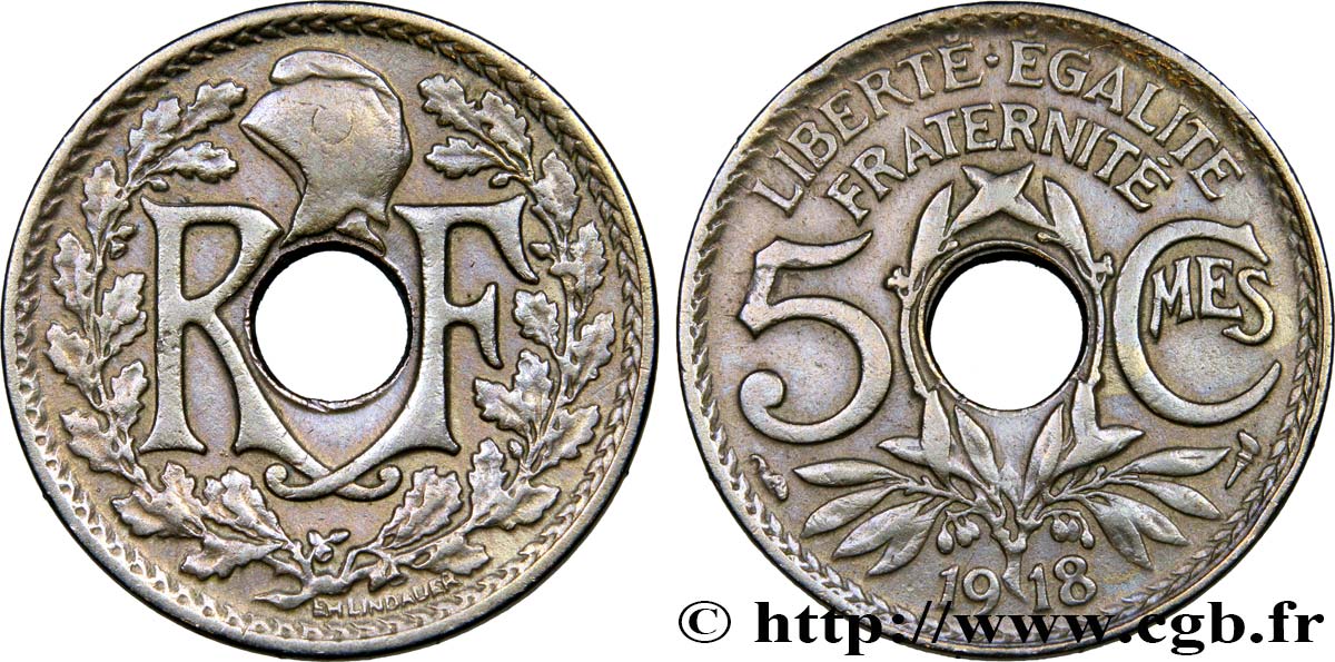 5 centimes Lindauer, grand module 1918 Paris F.121/2 XF42 