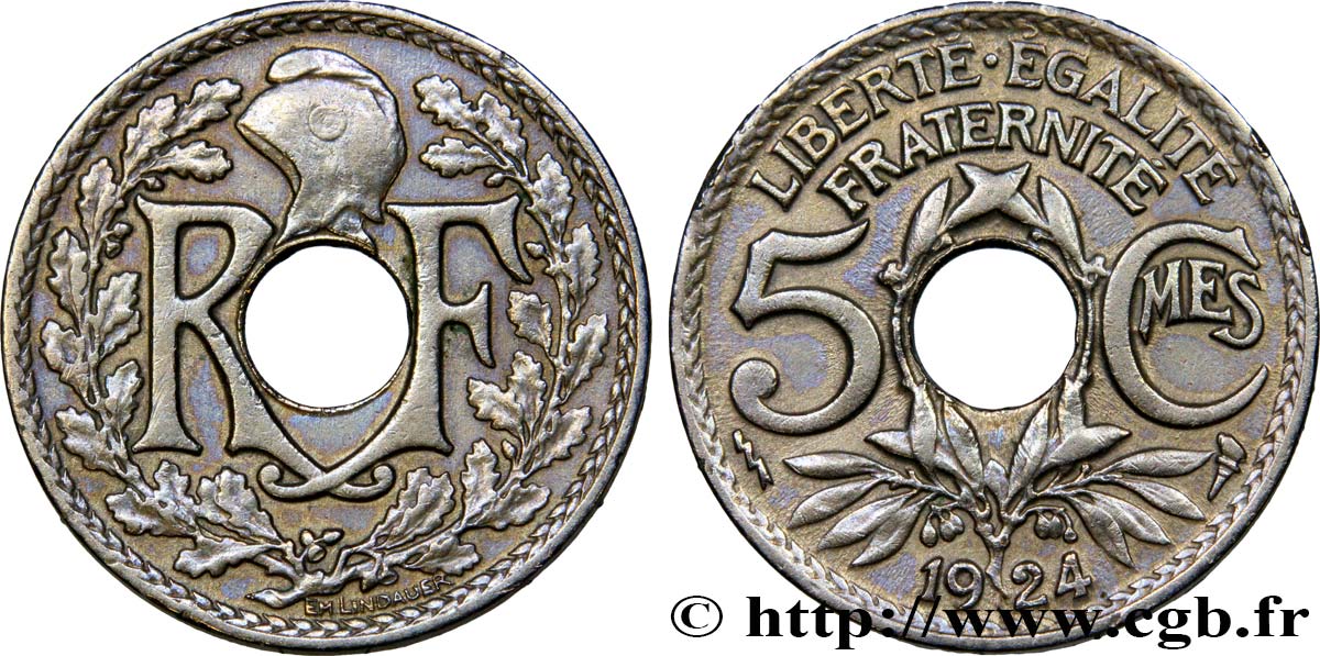 5 centimes Lindauer, petit module 1924 Poissy F.122/9 XF48 