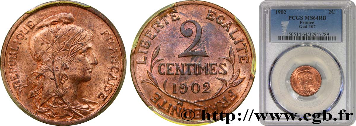 2 centimes Daniel-Dupuis 1902 Paris F.110/7 fST64 PCGS