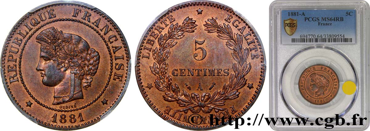 5 centimes Cérès 1881 Paris F.118/22 MS64 PCGS