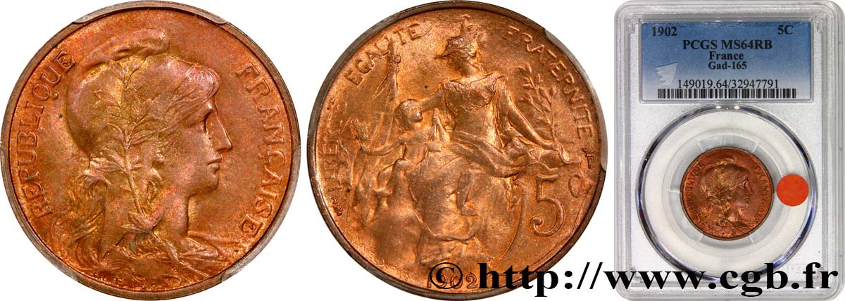 5 centimes Daniel-Dupuis 1902  F.119/12 SPL64 PCGS