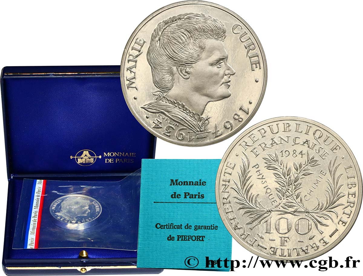 Piéfort argent de 100 francs Marie Curie 1984 Pessac F.452/2P MS 