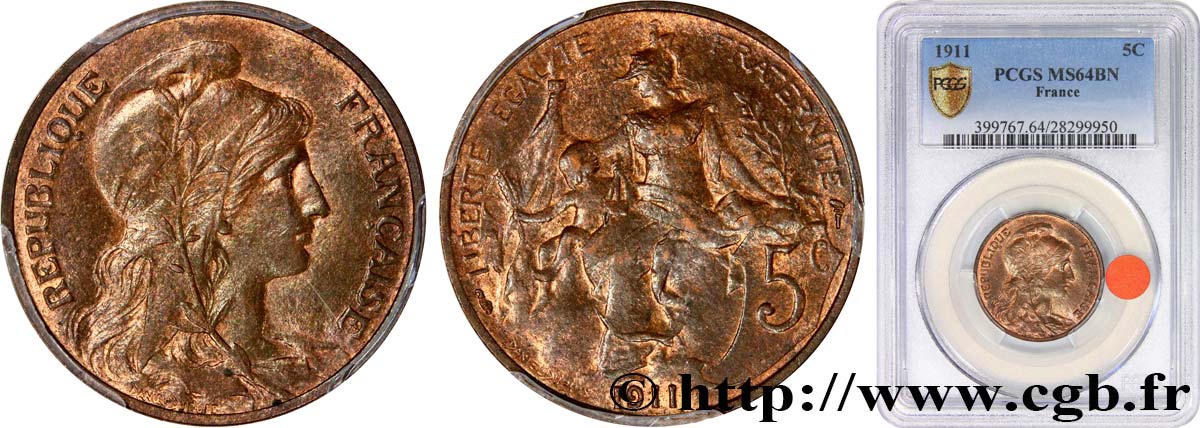 5 centimes Daniel-Dupuis 1911  F.119/23 SC64 PCGS