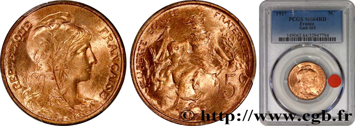 5 centimes Daniel-Dupuis 1917  F.119/30 MS64 PCGS