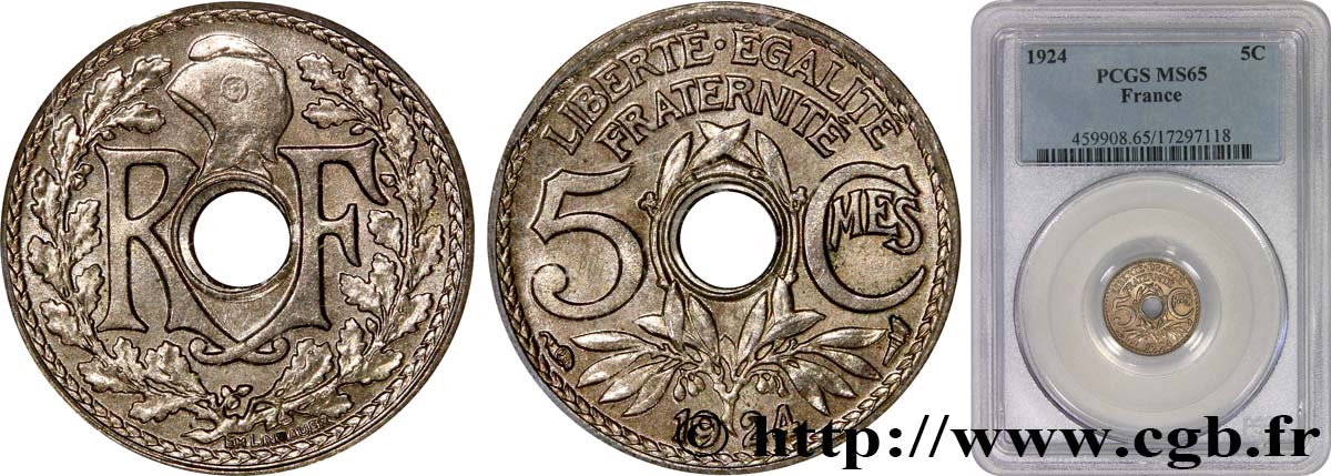 5 centimes Lindauer, petit module 1924  F.122/8 FDC65 PCGS