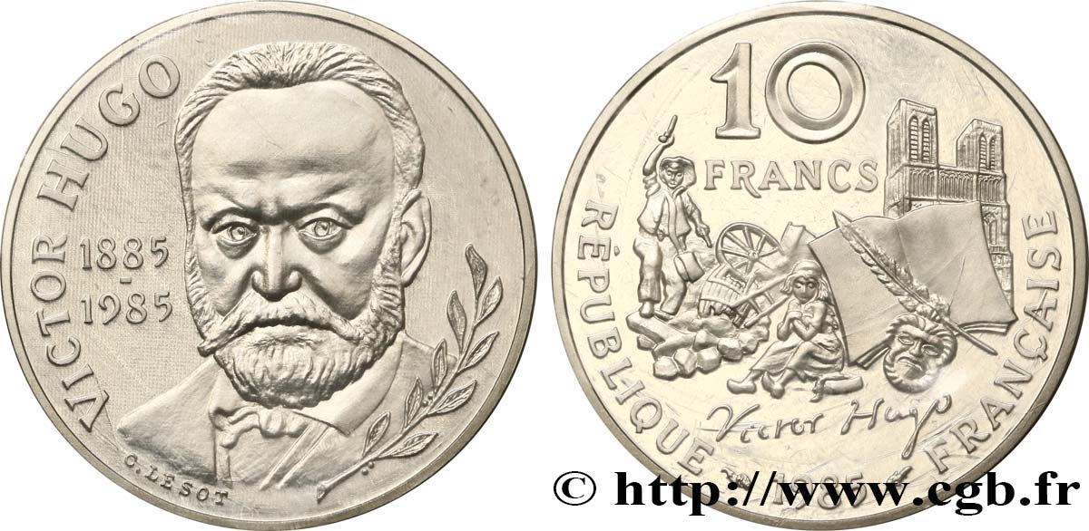 Piéfort argent de 10 francs Victor Hugo 1985 Pessac F.370/2P MS 