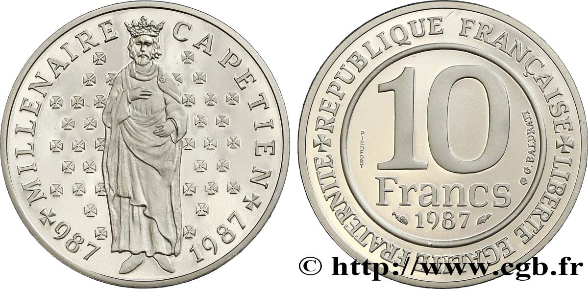 Piéfort argent de 10 francs Millénaire capétien, Belle Épreuve 1987 Pessac F.371/2P FDC 