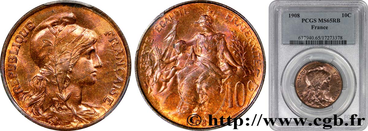 10 centimes Daniel-Dupuis 1908  F.136/17 FDC65 PCGS
