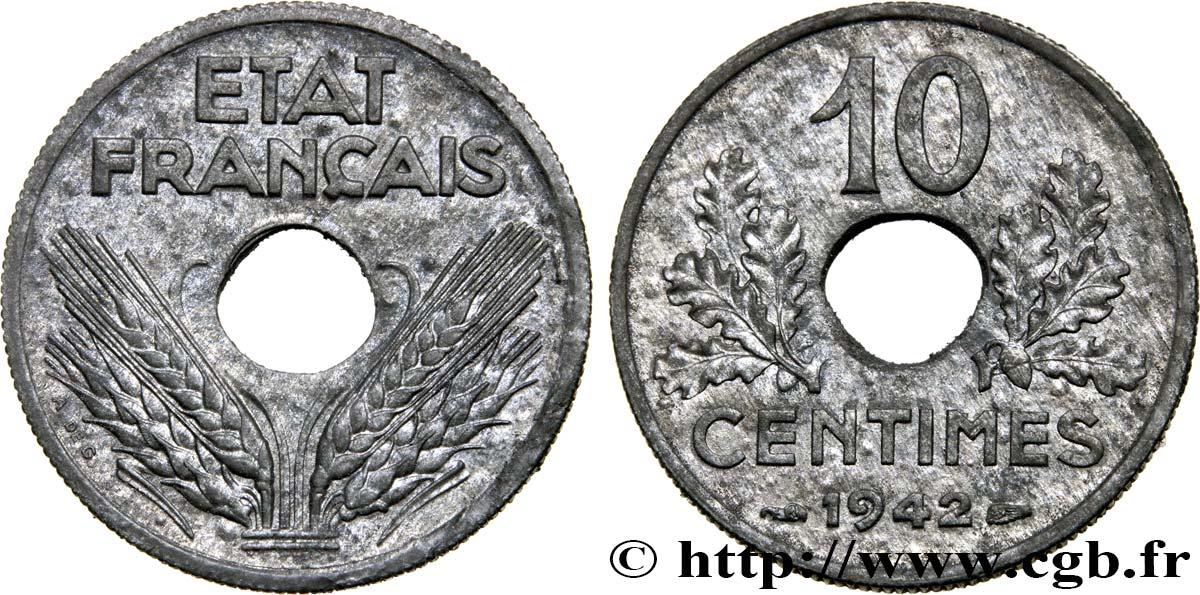 10 centimes État français, grand module 1942  F.141/4 EBC60 