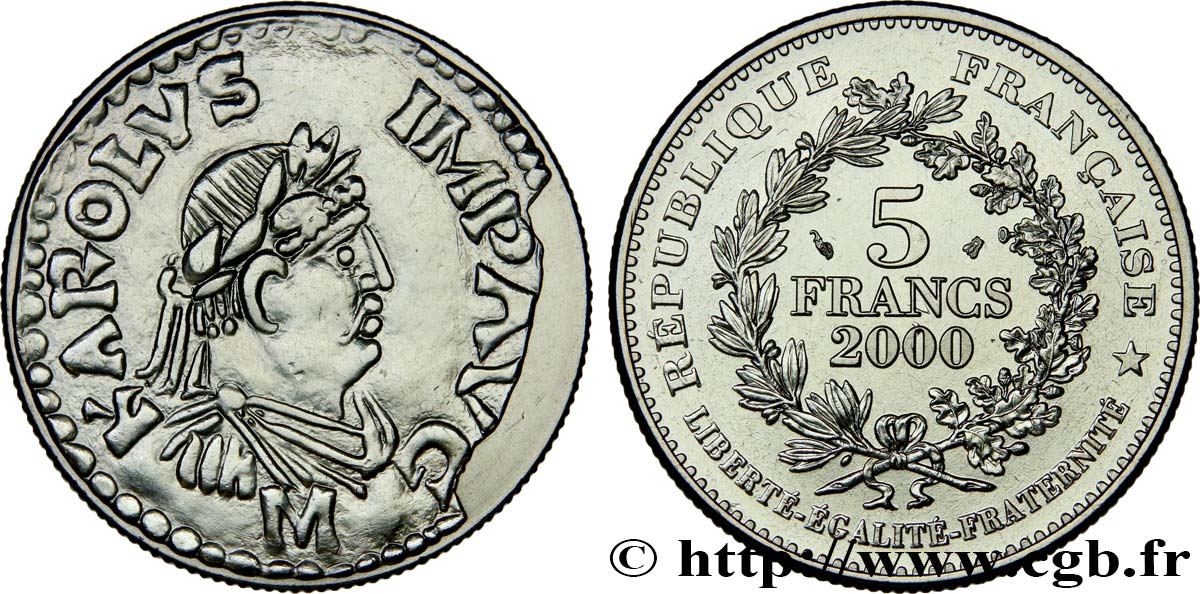 5 francs Denier de Charlemagne 2000 Paris F9.348/1 SPL 