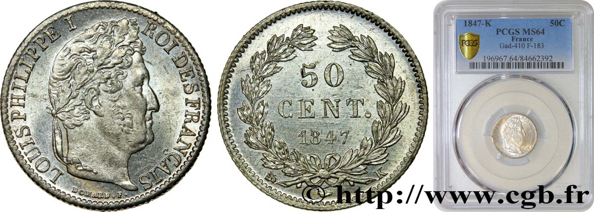 50 centimes Louis-Philippe 1847 Bordeaux F.183/15 fST64 PCGS