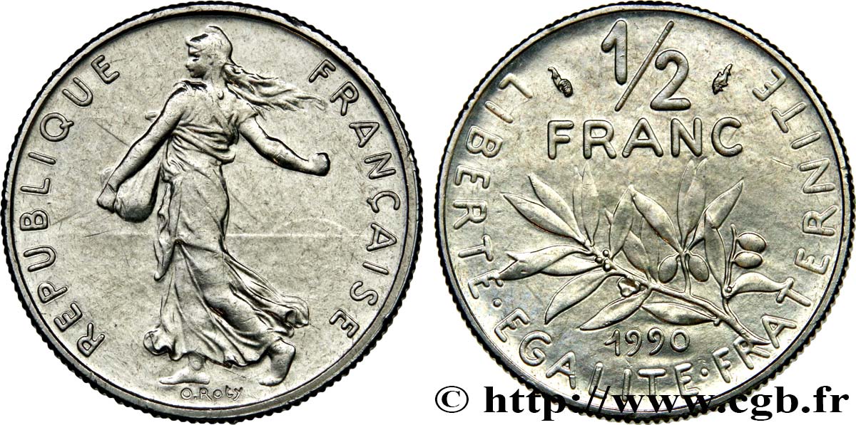 1/2 franc Semeuse 1990 Pessac F.198/29 MS60 