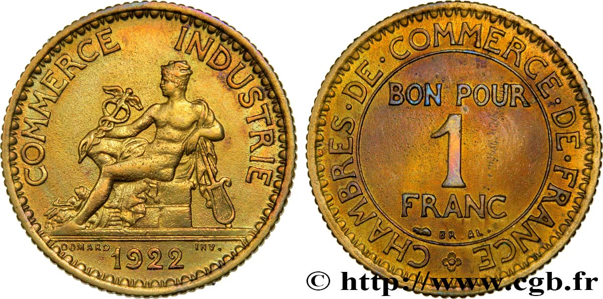 1 franc Chambres de Commerce 1922 Paris F.218/4 AU50 