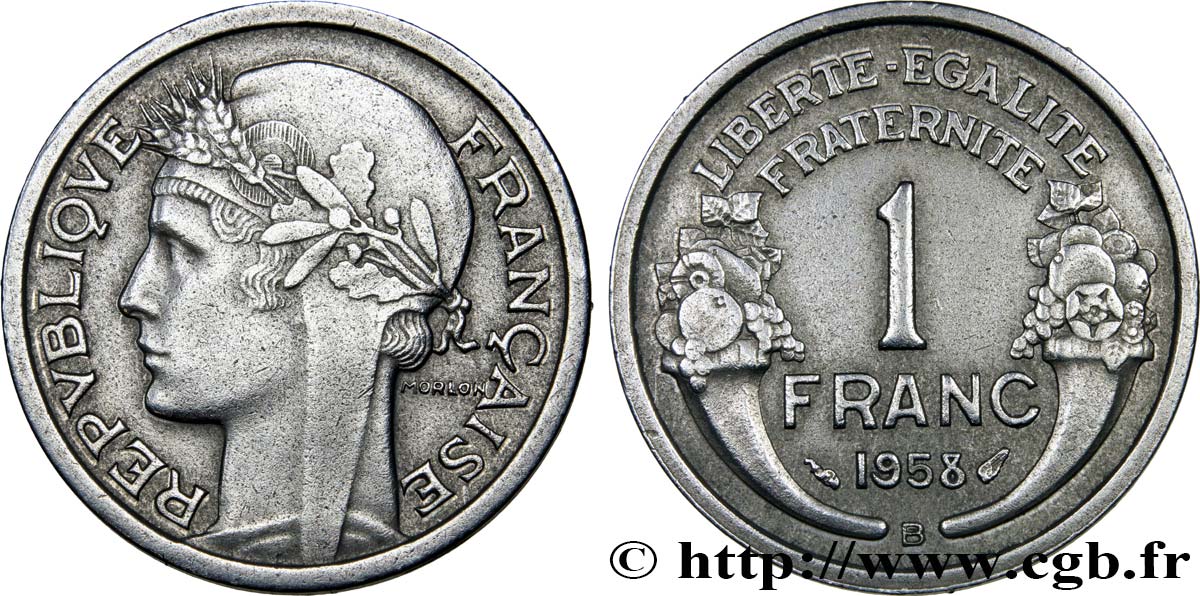 1 franc Morlon, légère 1958 Beaumont-Le-Roger F.221/22 BB52 