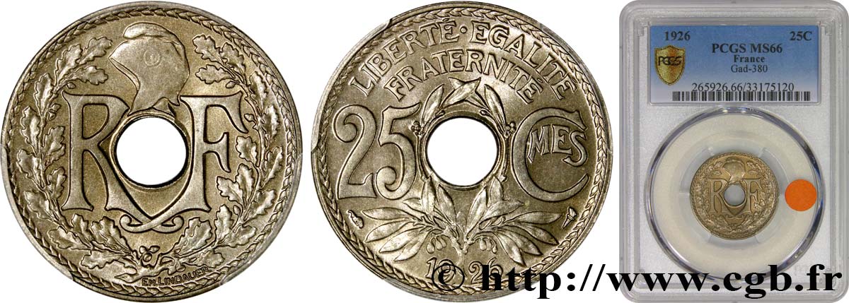 25 centimes Lindauer 1926  F.171/10 MS66 PCGS