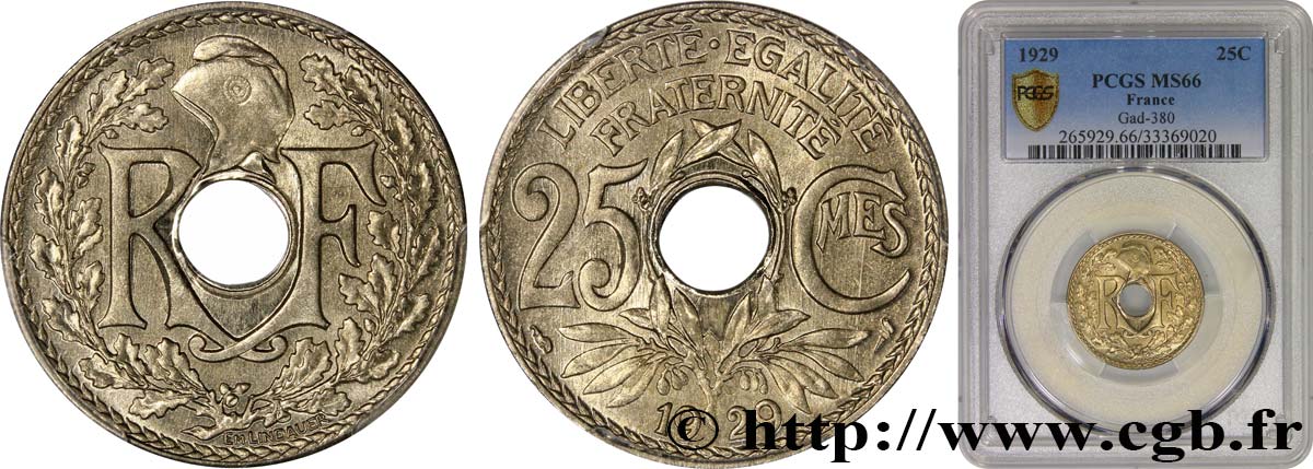 25 centimes Lindauer 1929  F.171/13 ST66 PCGS