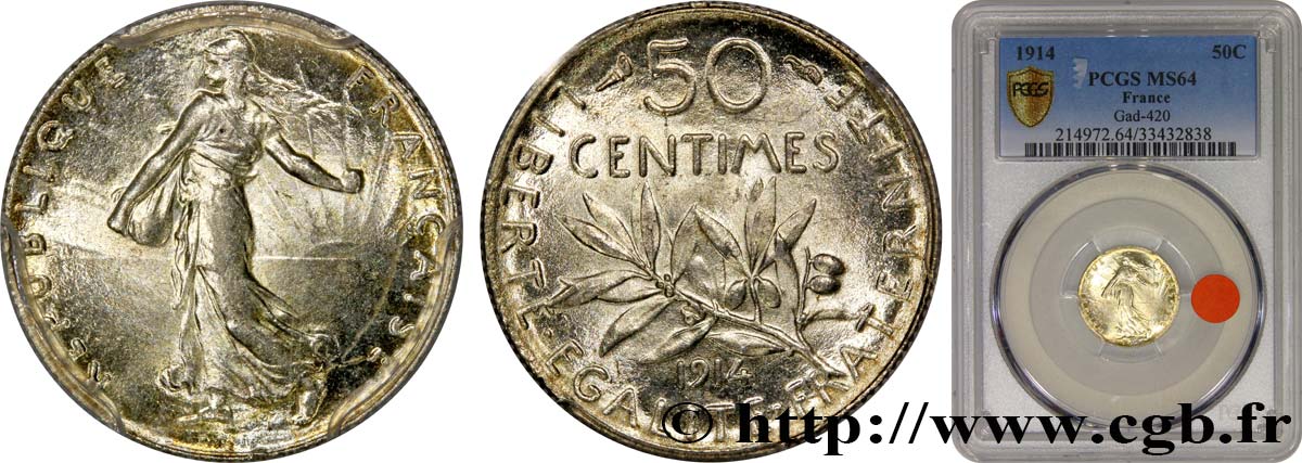 50 centimes Semeuse 1914 Paris F.190/21 MS64 PCGS