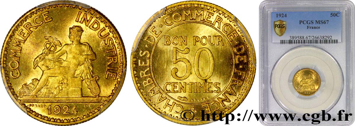 50 centimes Chambres de Commerce 1924 Paris F.191/6 ST67 PCGS