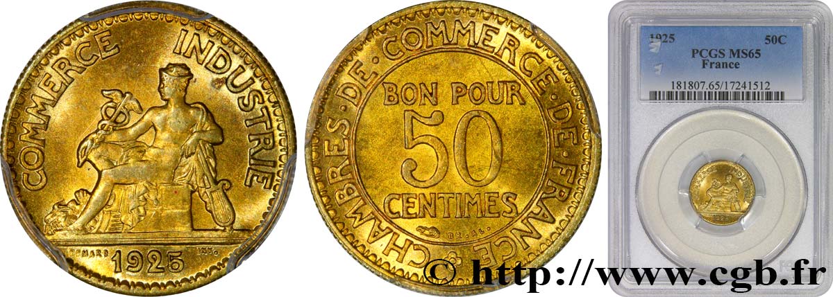 50 centimes Chambres de Commerce 1925 Paris F.191/7 ST65 PCGS