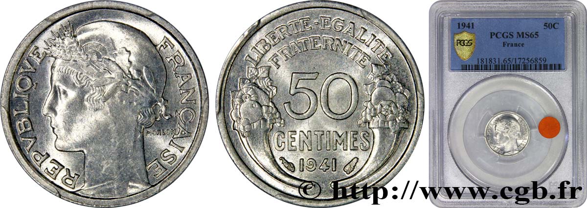 50 centimes Morlon, légère 1941  F.194/2 FDC65 PCGS