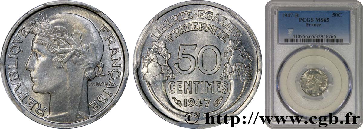 50 centimes Morlon, légère 1947 Beaumont-le-Roger F.194/11 MS65 PCGS