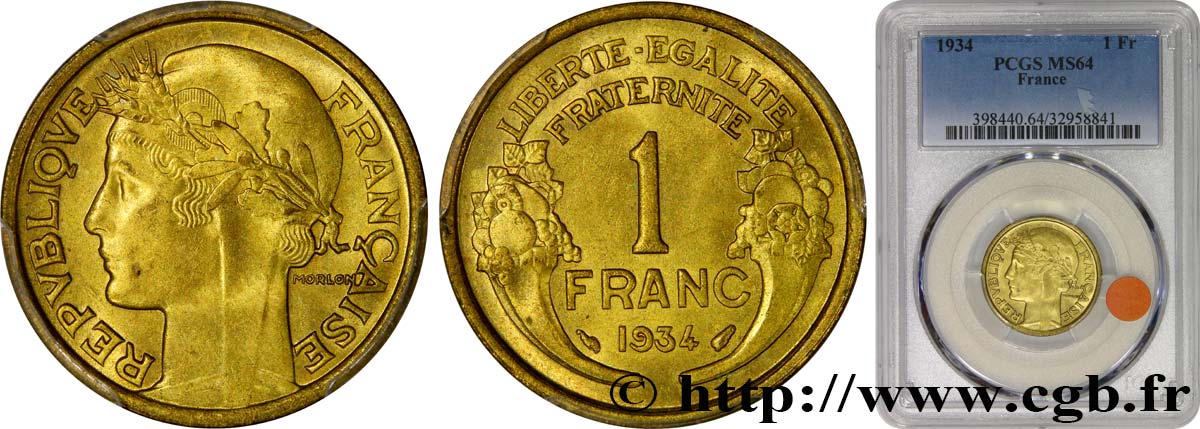 1 franc Morlon 1934 Paris F.219/5 fST64 PCGS