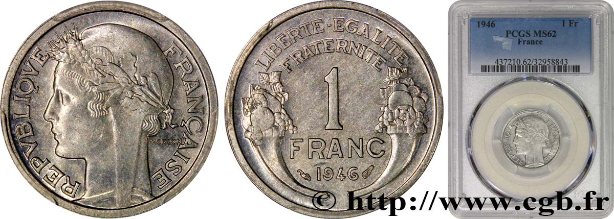 1 franc Morlon, légère 1946  F.221/9 MS62 PCGS