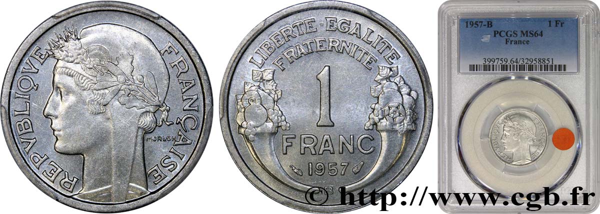 1 franc Morlon, légère 1957 Beaumont-Le-Roger F.221/20 fST64 PCGS