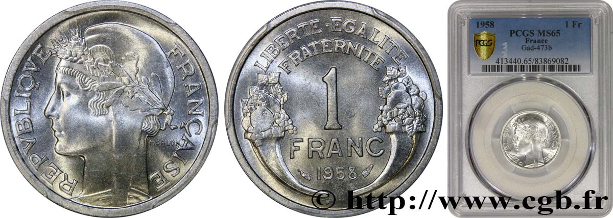 1 franc Morlon, légère 1958  F.221/21 MS65 PCGS