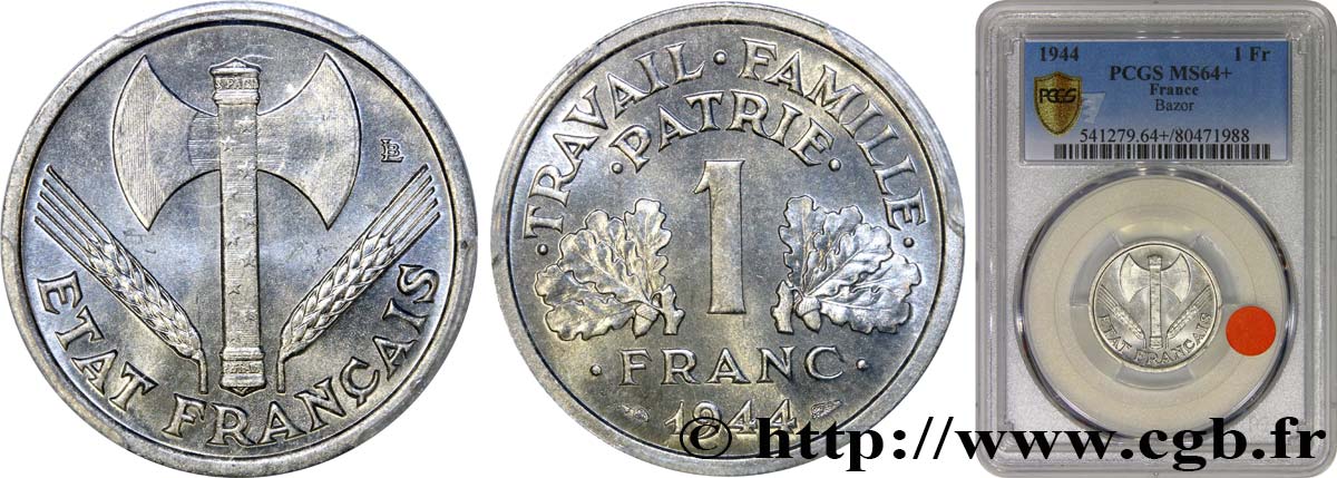 1 franc Francisque, légère 1944  F.223/5 fST64 PCGS