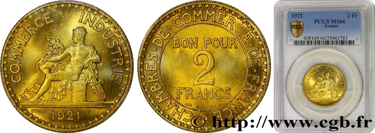 2 francs Chambres de Commerce 1921  F.267/3 FDC66 PCGS