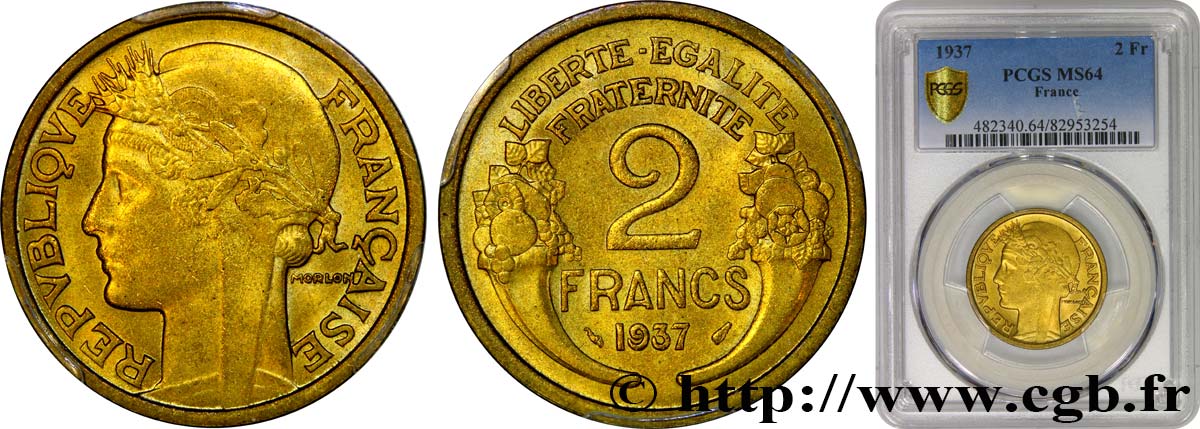 2 francs Morlon 1937  F.268/10 SC64 PCGS