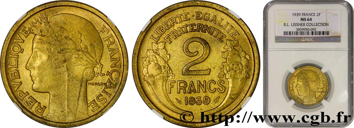 2 francs Morlon 1939  F.268/12 SPL64 NGC