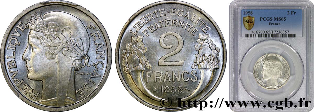 2 francs Morlon, aluminium 1958  F.269/18 MS65 PCGS