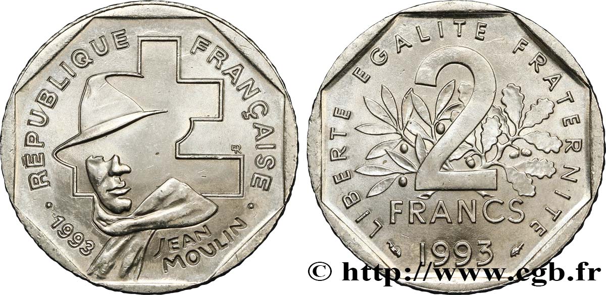 2 francs Jean Moulin 1993 F.273/2 SUP62