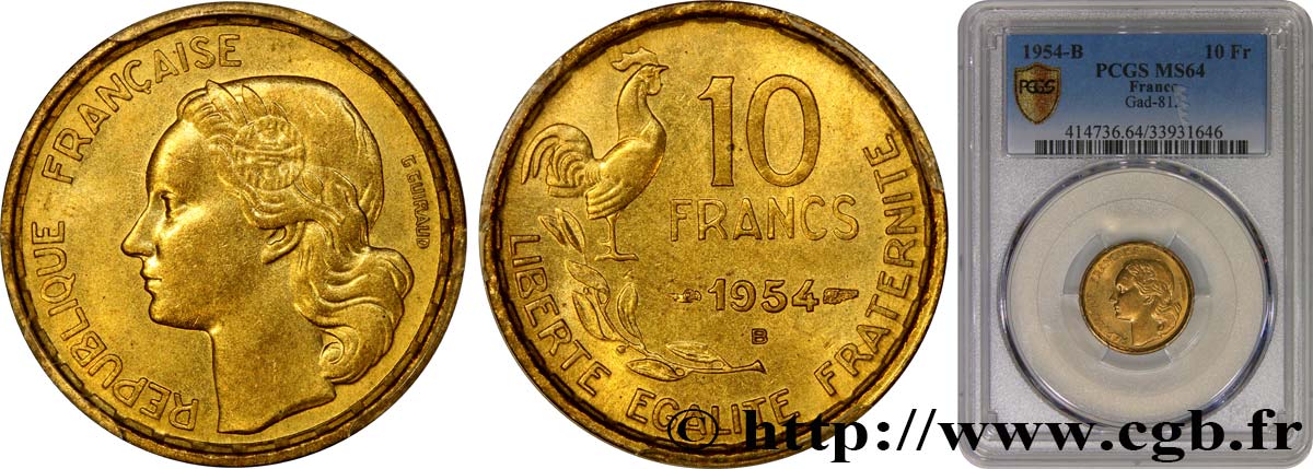 10 francs Guiraud 1954 Beaumont-Le-Roger F.363/11 MS64 PCGS