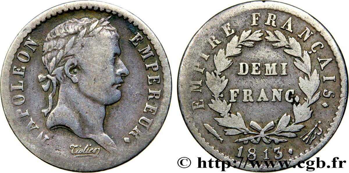 Demi-franc Napoléon Ier tête laurée, Empire français 1813 Utrecht F.178/61 TB25 