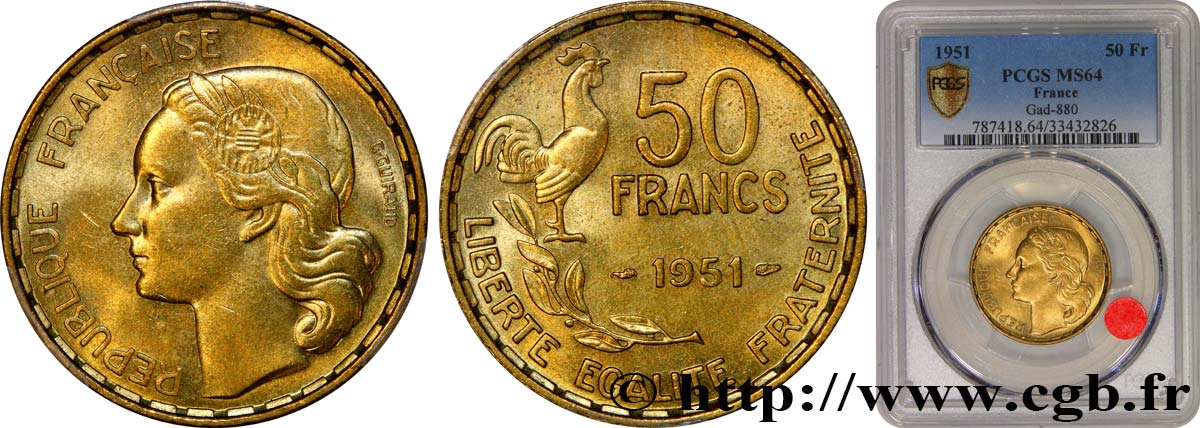 50 francs Guiraud 1951  F.425/5 SPL64 PCGS