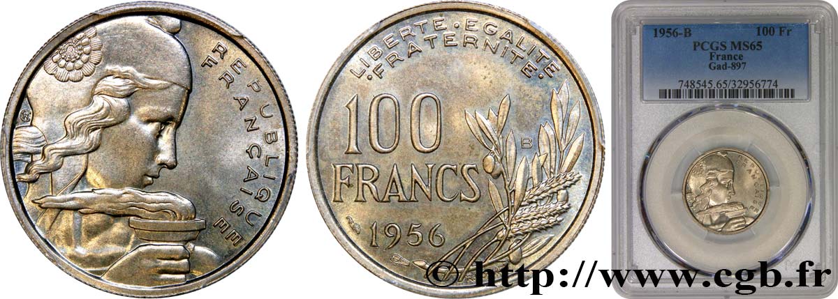 100 francs Cochet 1956 Beaumont-le-Roger F.450/9 MS65 PCGS