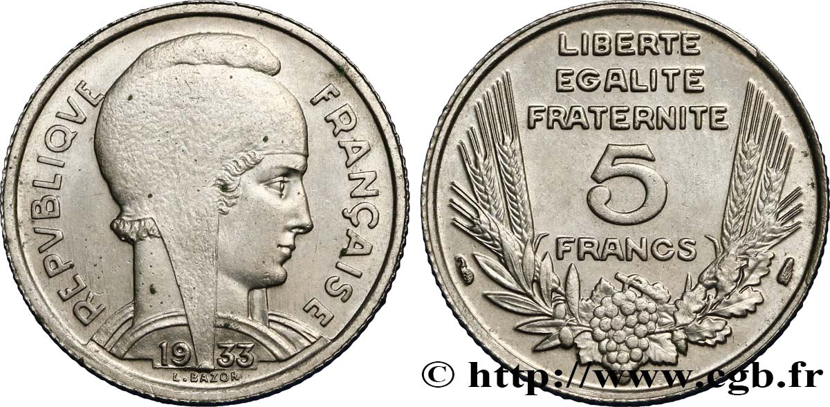 5 francs Bazor 1933  F.335/2 VZ55 
