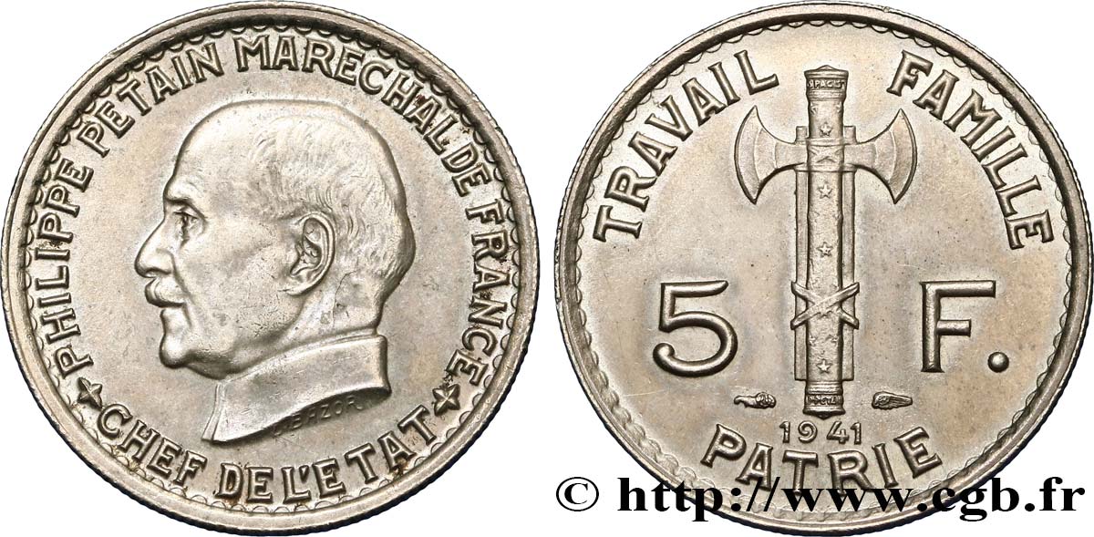 5 francs Pétain 1941  F.338/2 TTB52 