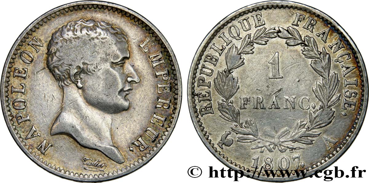 1 franc Napoléon Empereur, tête de nègre 1807 Paris F.203/1 TB35 