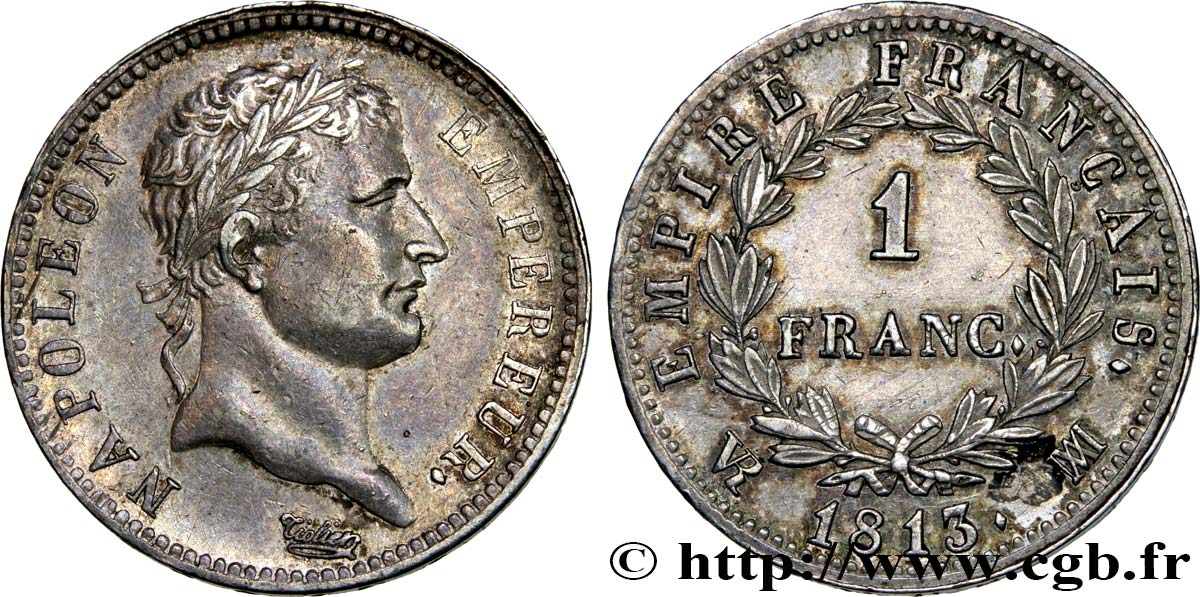 1 franc Napoléon Ier tête laurée, Empire français 1813 Marseille F.205/67 MBC52 
