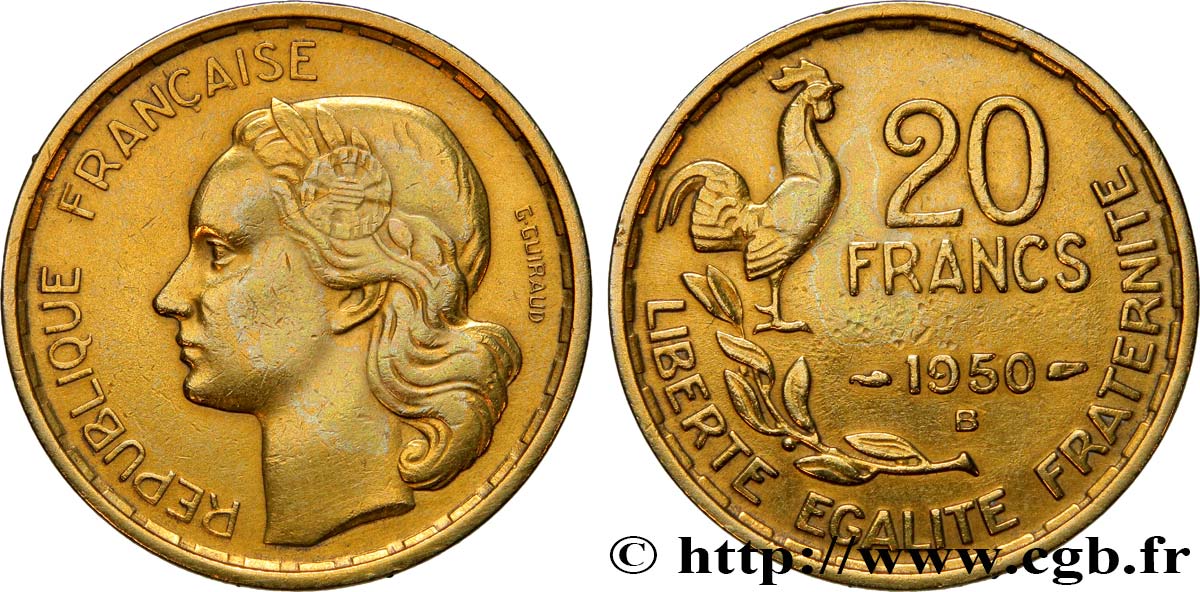 20 francs G. Guiraud, 3 faucilles 1950 Beaumont-Le-Roger F.402/5 TTB+