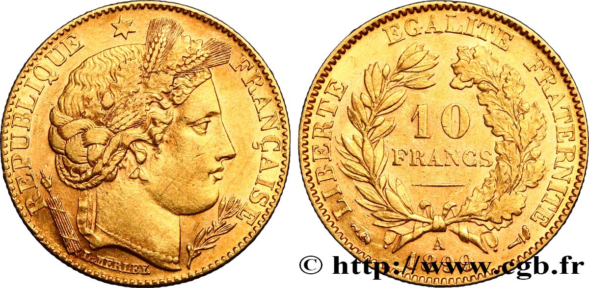 10 francs or Cérès, Troisième République 1899 Paris F.508/5 AU52 