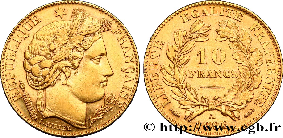 10 francs or Cérès, Troisième République 1896 Paris F.508/4 TTB52 
