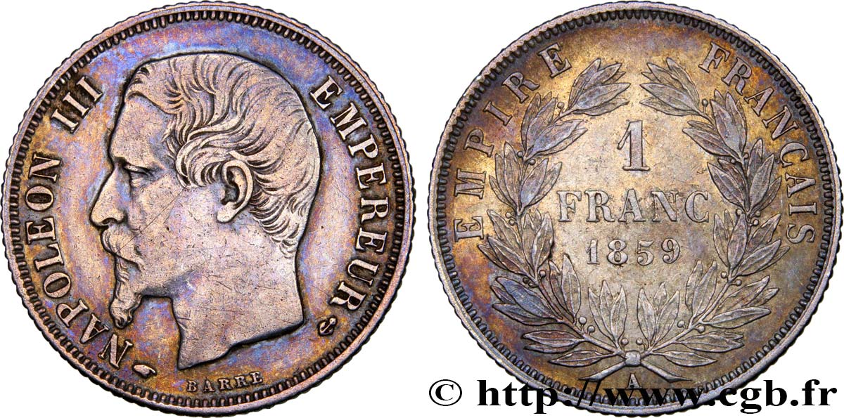 1 franc Napoléon III, tête nue 1859 Paris F.214/12 TB35 