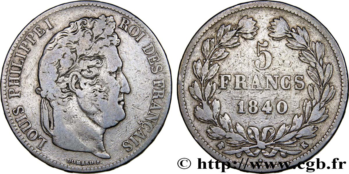 5 francs IIe type Domard 1840 Bordeaux F.324/87 VF25 
