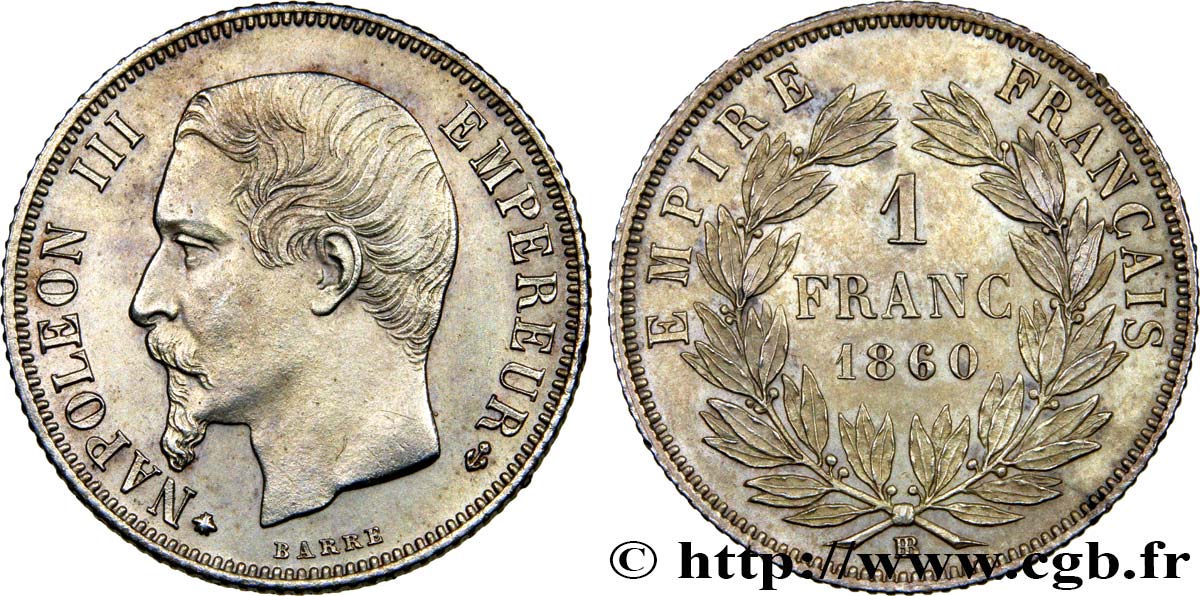 1 franc Napoléon III, tête nue 1860 Strasbourg F.214/17 VZ62 