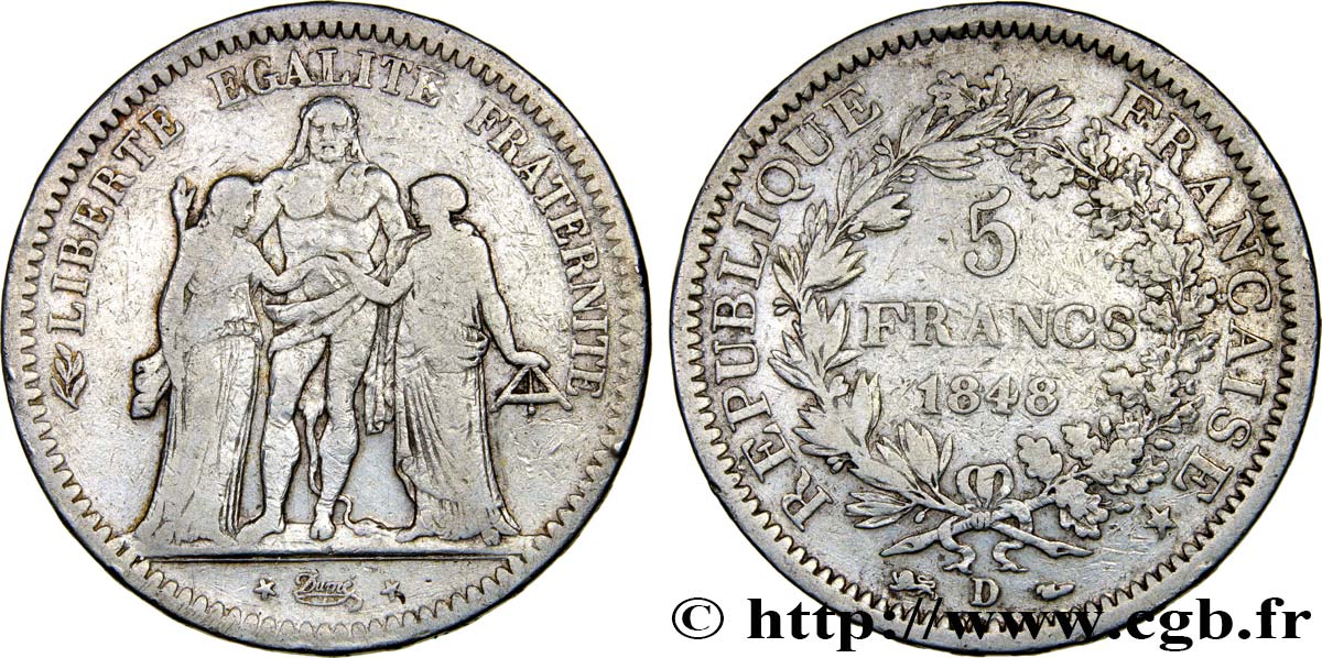 5 francs Hercule, IIe République 1848  Lyon F.326/3 F15 